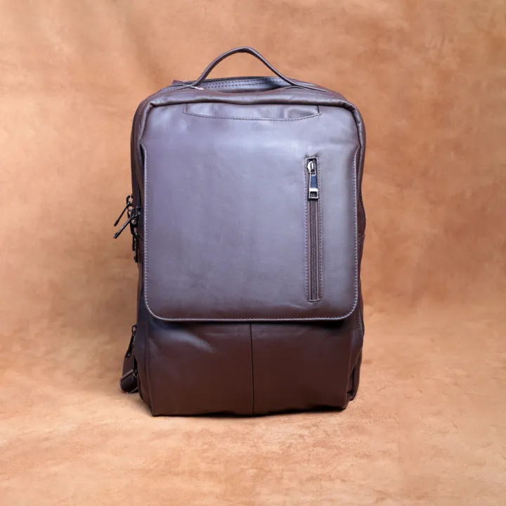 Super Soft Cow Leather Bagpack Laptop Bag Office Bag Coffee Color