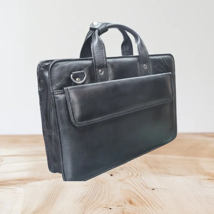 Black Color Cow Leather Official Laptop Bag_For Men