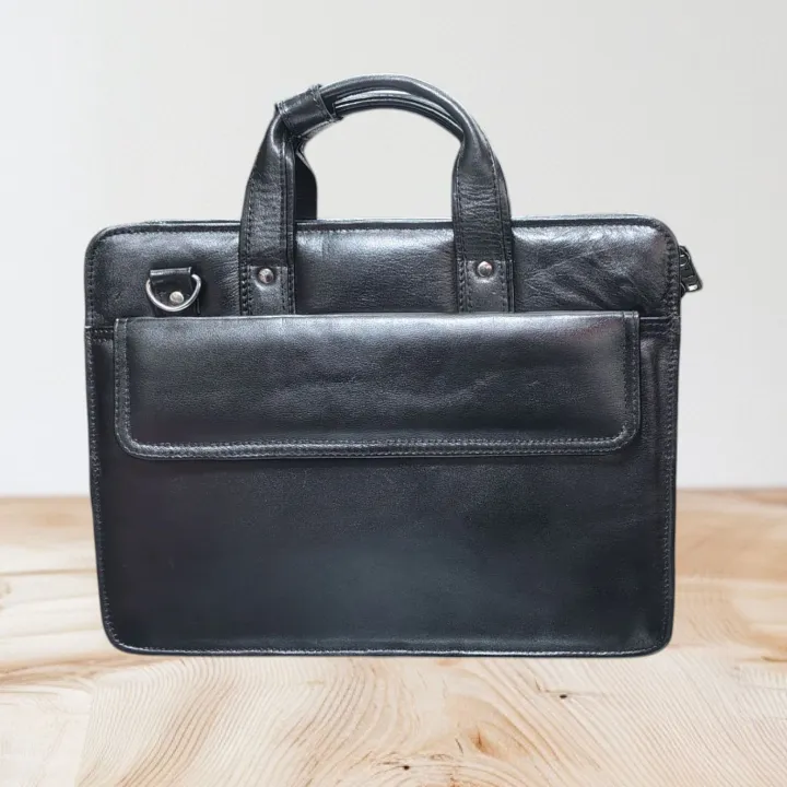 Black Color Cow Leather Official Laptop Bag_For Men