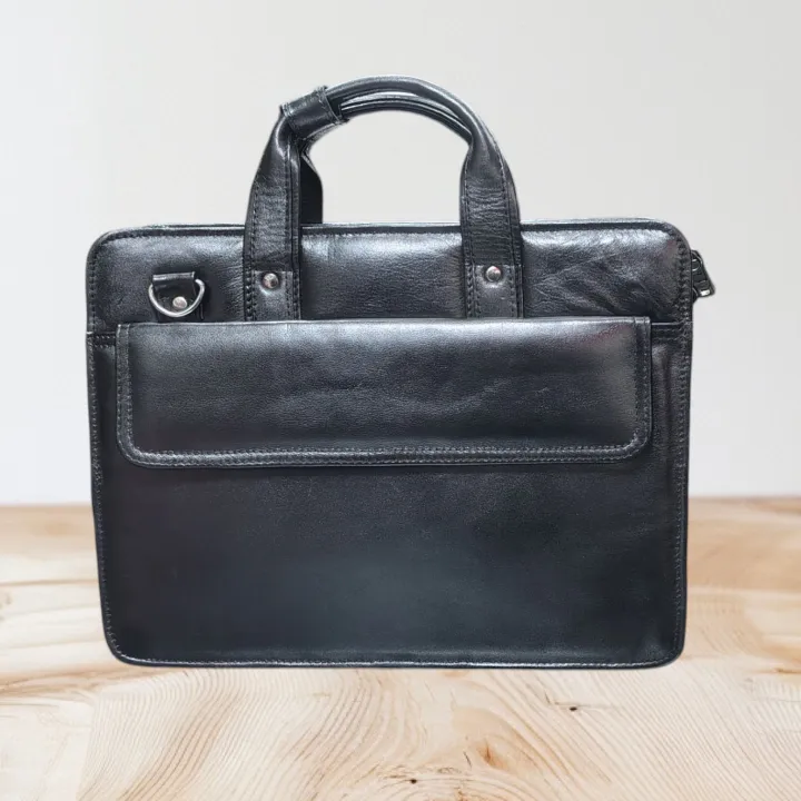 Black Color Cow Leather Official Laptop Bag_For Men