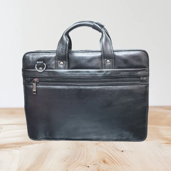 Black Color Cow Leather Official Laptop Bag_For Men