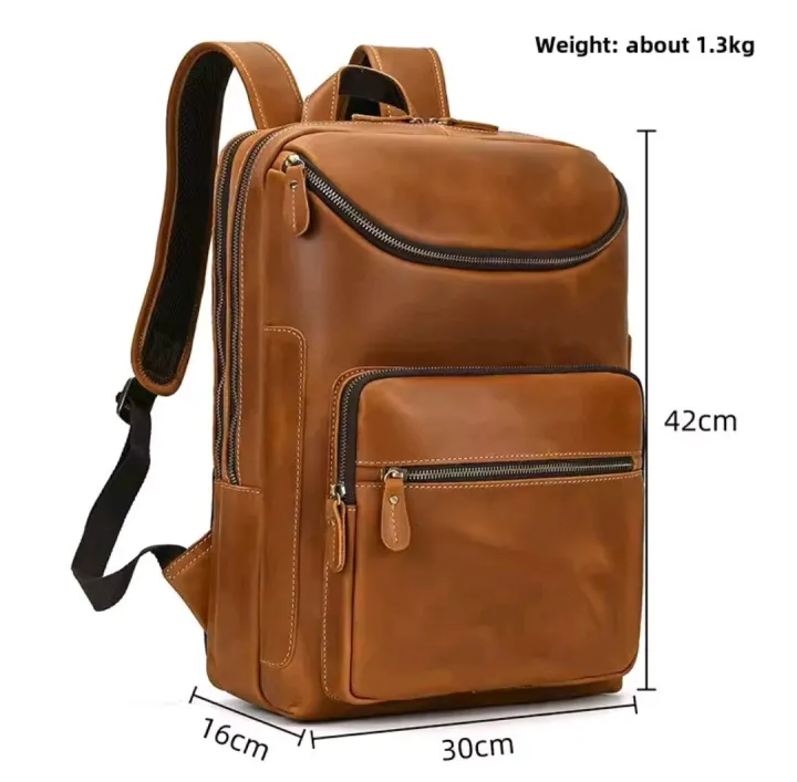 2025 New Fashion Leather Bagpack Bag 14 15.9 Laptop Backpack For Man Male Genuine Leather Men's Travel Bagpack Crazy Cow Skin