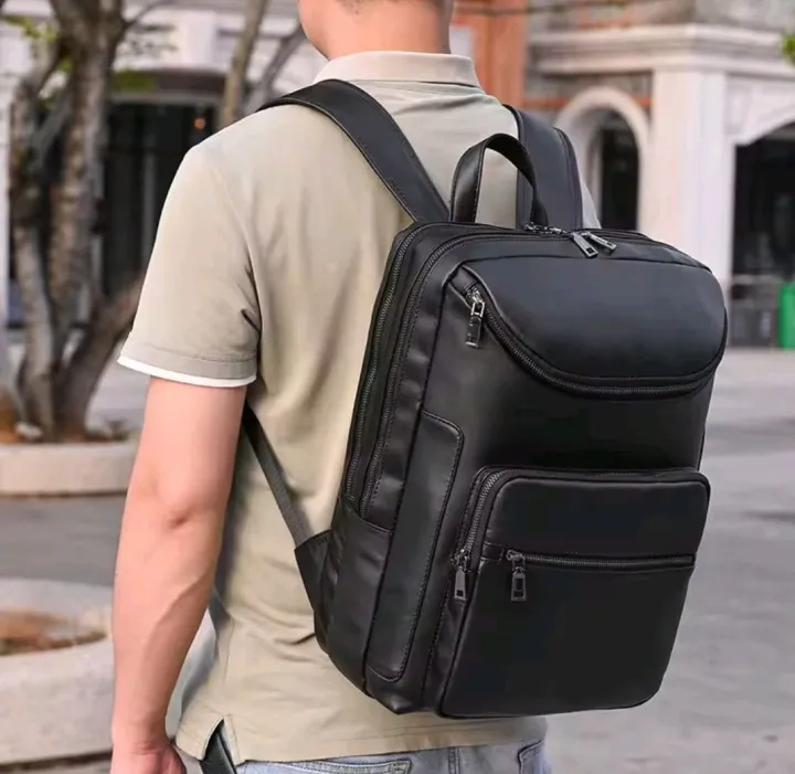 2025 New Fashion Leather Bagpack Bag 14 15.9 Laptop Backpack For Man Male Genuine Leather Men's Travel Bagpack Crazy Cow Skin