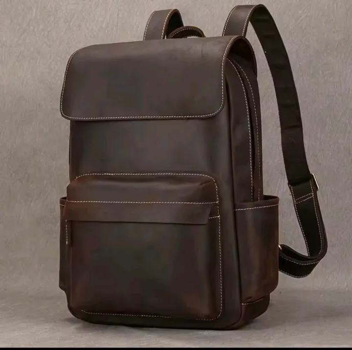 Vintage Genuine Leather Backpack 15 inch Laptop Bag Casual Crazy-horse Leather School Bag Outdoor Travel Weekender Bag