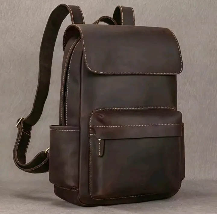 Vintage Genuine Leather Backpack 15 inch Laptop Bag Casual Crazy-horse Leather School Bag Outdoor Travel Weekender Bag
