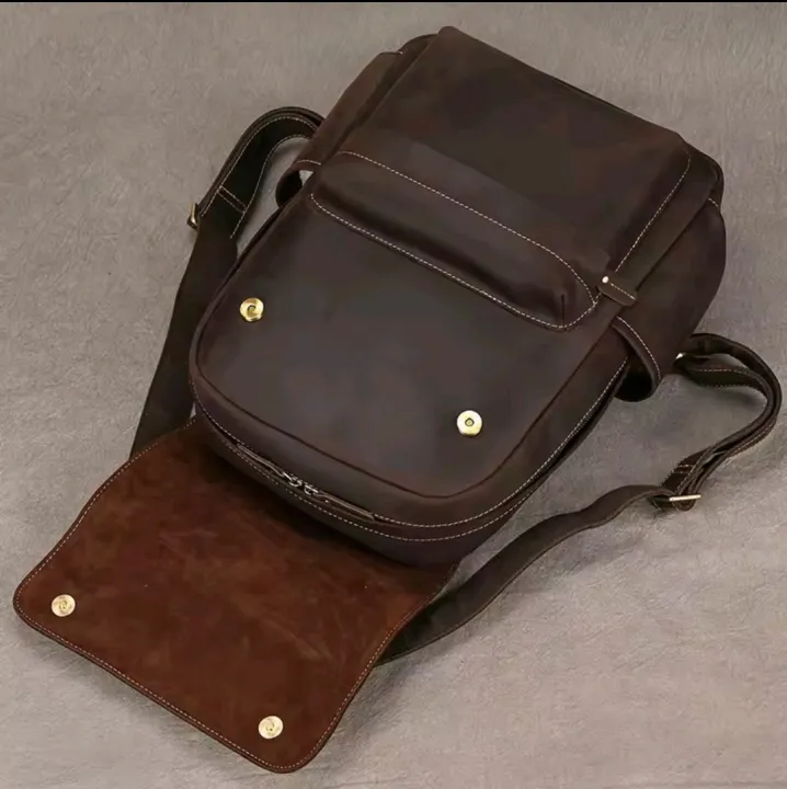Vintage Genuine Leather Backpack 15 inch Laptop Bag Casual Crazy-horse Leather School Bag Outdoor Travel Weekender Bag