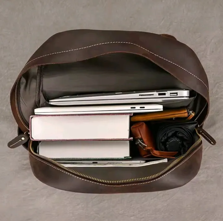 Vintage Genuine Leather Backpack 15 inch Laptop Bag Casual Crazy-horse Leather School Bag Outdoor Travel Weekender Bag