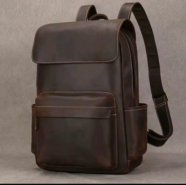 Vintage Genuine Leather Backpack 15 inch Laptop Bag Casual Crazy-horse Leather School Bag Outdoor Travel Weekender Bag