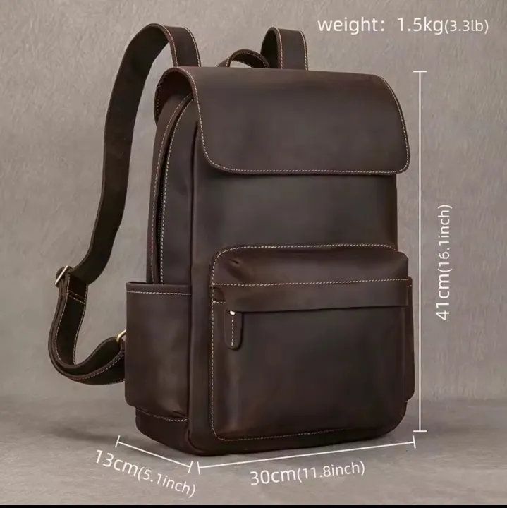 Vintage Genuine Leather Backpack 15 inch Laptop Bag Casual Crazy-horse Leather School Bag Outdoor Travel Weekender Bag