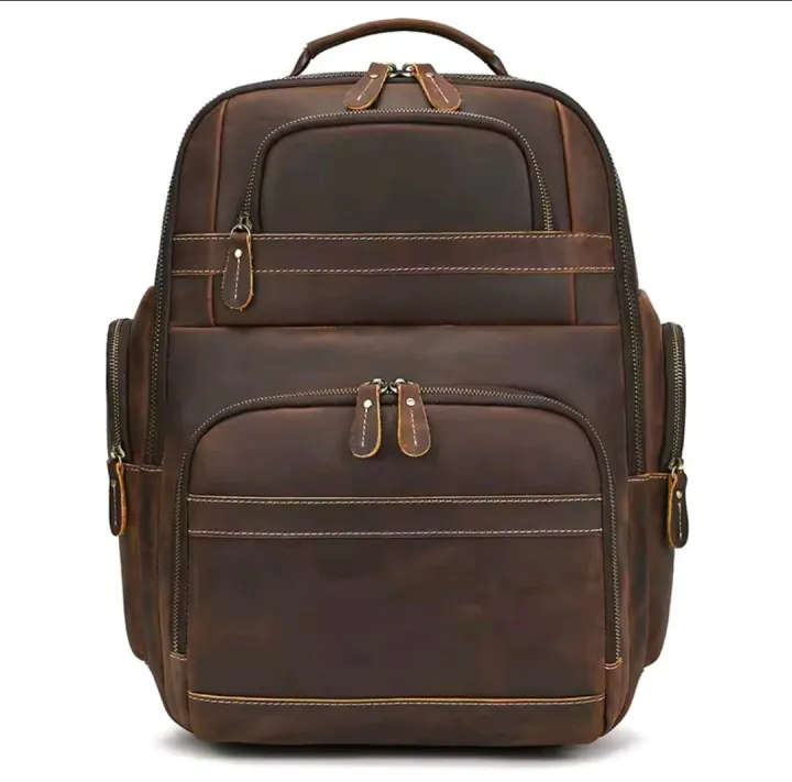 Vintage Genuine Leather Backpack 15 inch Laptop Bag Casual Crazy-horse Leather School Bag Outdoor Travel Weekender Bag