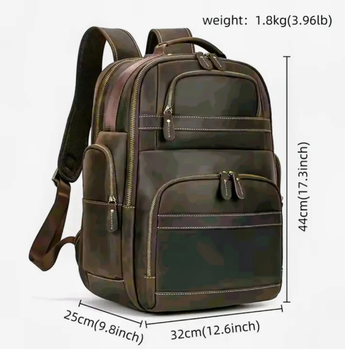 Vintage Genuine Leather Backpack 15 inch Laptop Bag Casual Crazy-horse Leather School Bag Outdoor Travel Weekender Bag