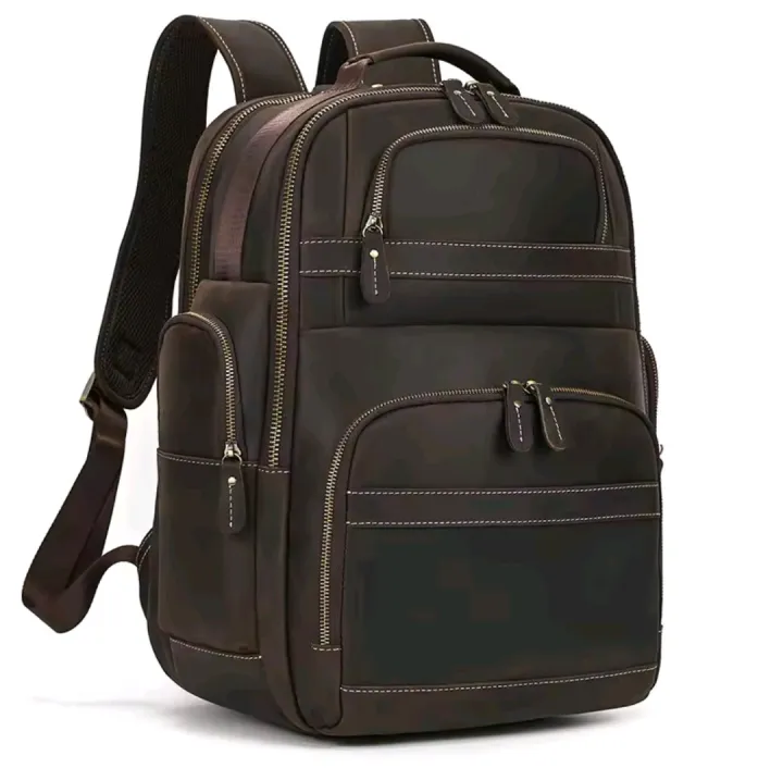 Vintage Genuine Leather Backpack 15 inch Laptop Bag Casual Crazy-horse Leather School Bag Outdoor Travel Weekender Bag