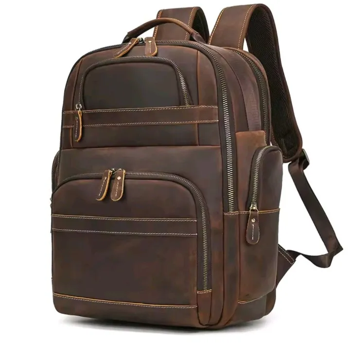 Vintage Genuine Leather Backpack 15 inch Laptop Bag Casual Crazy-horse Leather School Bag Outdoor Travel Weekender Bag