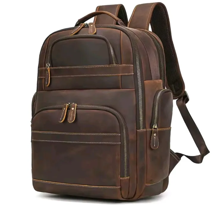 Vintage Genuine Leather Backpack 15 inch Laptop Bag Casual Crazy-horse Leather School Bag Outdoor Travel Weekender Bag