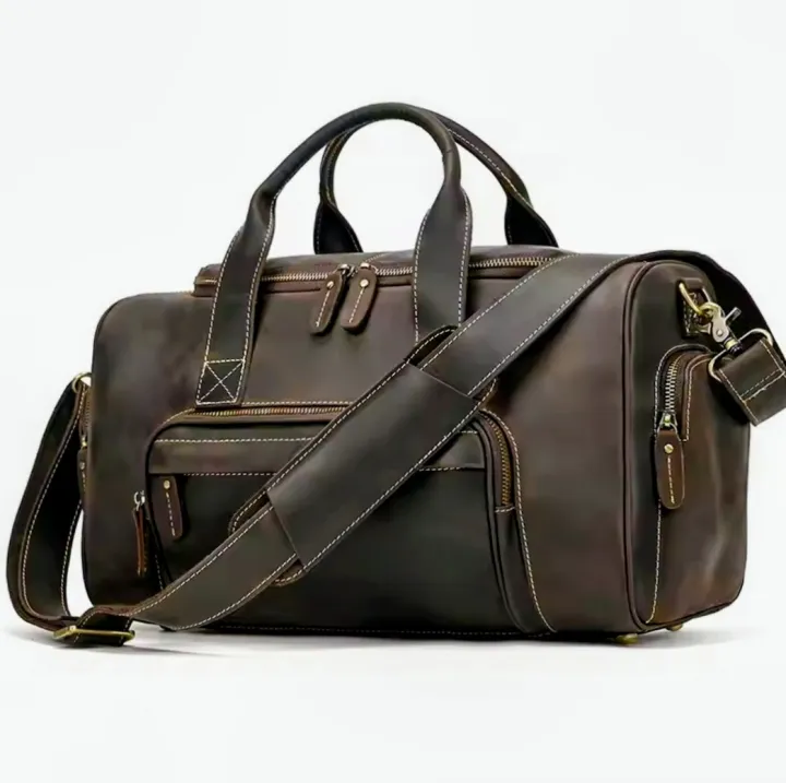 Vintage Genuine Leather Travel Bag Crazy Horse Cowhide Leather Duffel Bag Men's Weekender Bag Gym Bag Carry on Luggage
