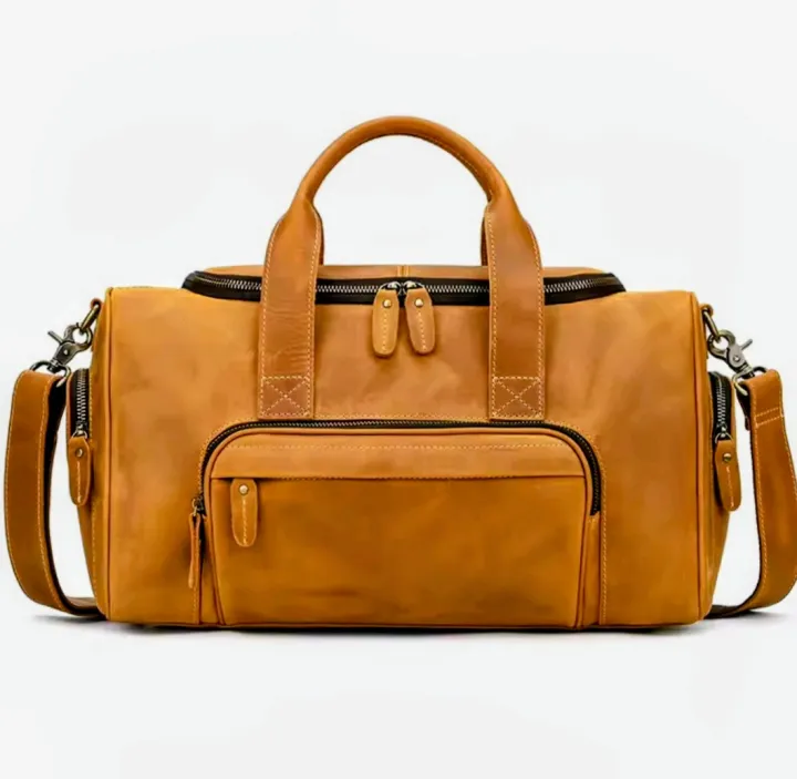 Vintage Genuine Leather Travel Bag Crazy Horse Cowhide Leather Duffel Bag Men's Weekender Bag Gym Bag Carry on Luggage
