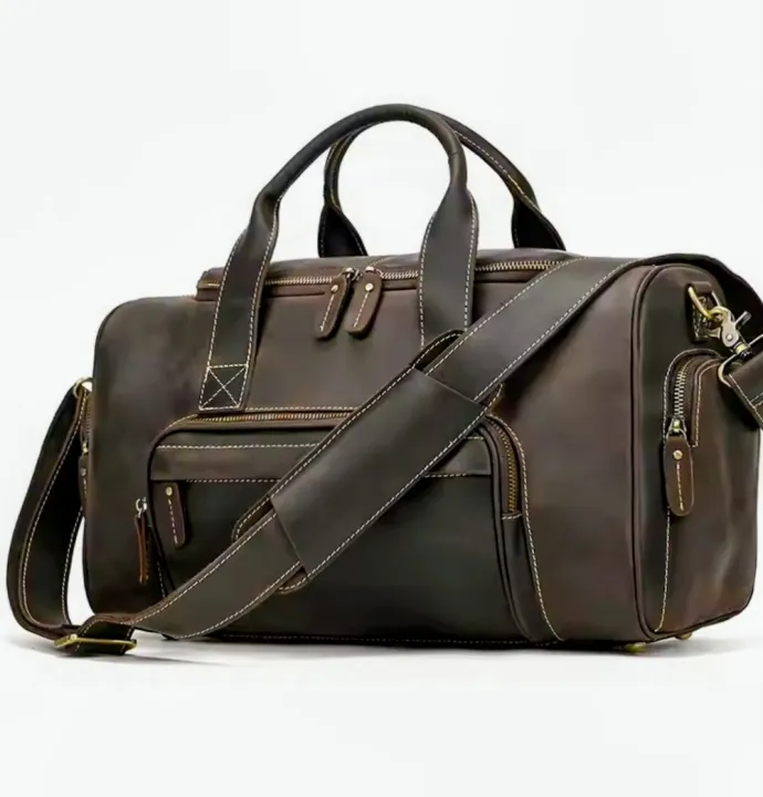 Vintage Genuine Leather Travel Bag Crazy Horse Cowhide Leather Duffel Bag Men's Weekender Bag Gym Bag Carry on Luggage