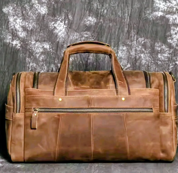 New Crazy Cow Leather Tote Luggage Bag Genuine Leather Men's Shoulder Crossbody Bag Short Trip Cowhide Travel Bag