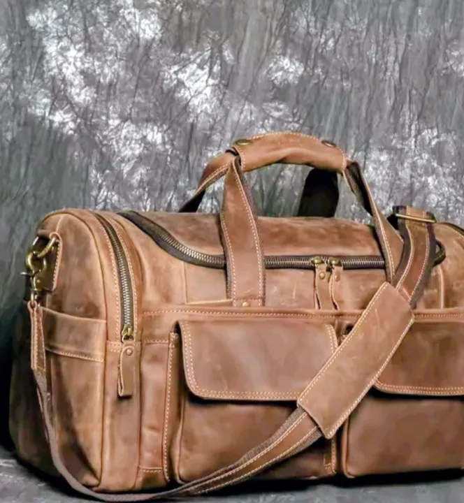 New Crazy Cow Leather Tote Luggage Bag Genuine Leather Men's Shoulder Crossbody Bag Short Trip Cowhide Travel Bag