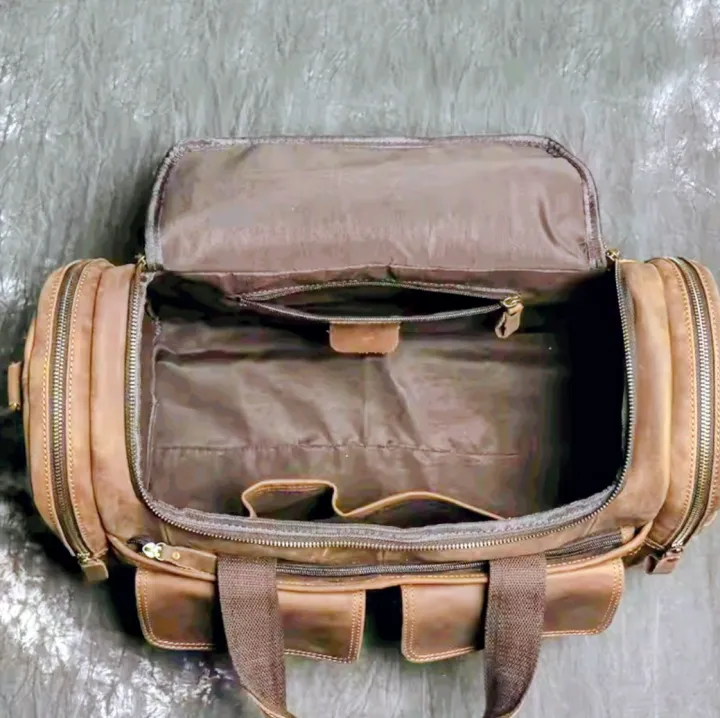 New Crazy Cow Leather Tote Luggage Bag Genuine Leather Men's Shoulder Crossbody Bag Short Trip Cowhide Travel Bag