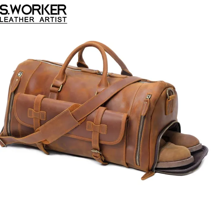 Genuine Leather Travel Bag Classic Vintage Full-grain Cowhide Leather Duffel Bag Weekender Bag Gym Bags HandBag