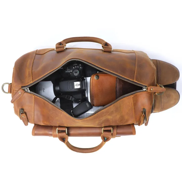 Genuine Leather Travel Bag Classic Vintage Full-grain Cowhide Leather Duffel Bag Weekender Bag Gym Bags HandBag