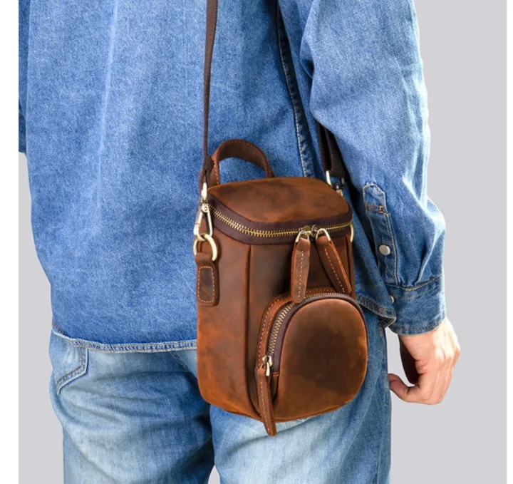 Uniqe Style Leather Shoulder Bag Crossbody Genuine Leather Men's Bags Phone Pouch Bag Outside Vintage Male Bag Dropshipping