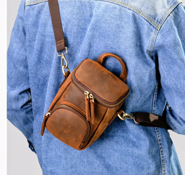 Uniqe Style Leather Shoulder Bag Crossbody Genuine Leather Men's Bags Phone Pouch Bag Outside Vintage Male Bag Dropshipping