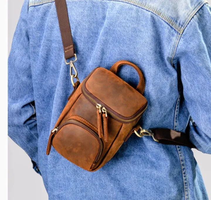 Uniqe Style Leather Shoulder Bag Crossbody Genuine Leather Men's Bags Phone Pouch Bag Outside Vintage Male Bag Dropshipping