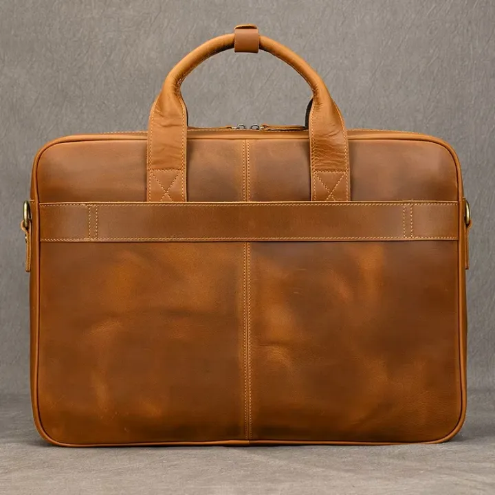 Luxury Men's Business Messenger Bag Leather Office Shoulder Handbag Men's Designer Crazy Horse Leather Travel Briefcase