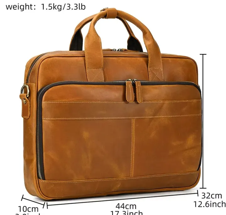 Luxury Men's Business Messenger Bag Leather Office Shoulder Handbag Men's Designer Crazy Horse Leather Travel Briefcase