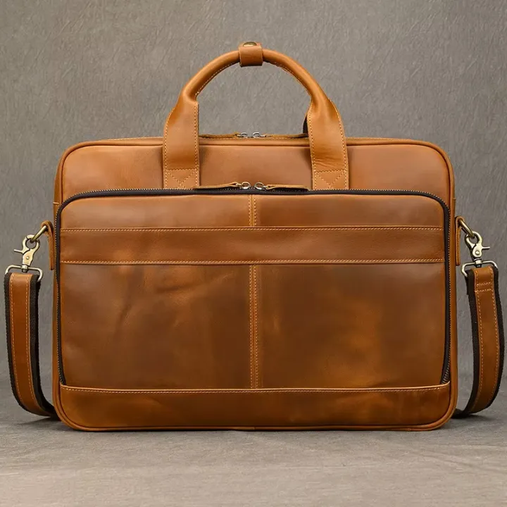Luxury Men's Business Messenger Bag Leather Office Shoulder Handbag Men's Designer Crazy Horse Leather Travel Briefcase