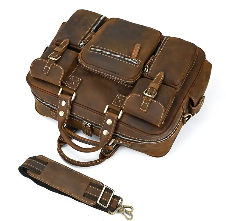 Men Vintage Crazy Cow Leather Briefcase 15.6" Real leather Business Bag Cow Leather Laptop Messenger Bag Big Work Tote