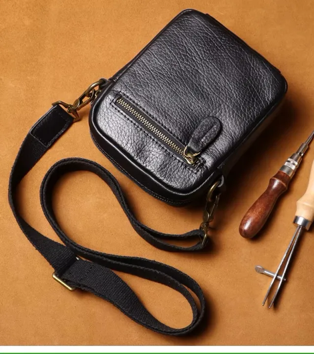 Black Color Pure Leather Shoulder Bag Vintage Style Crossbody Bag Of Men Male Daily Messenger Bag Crazy Cow Leather
