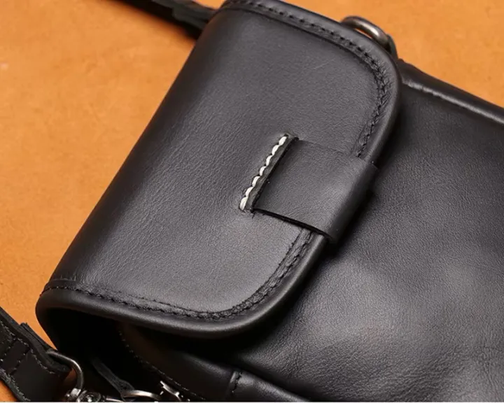 Black Color Pure Leather Shoulder Bag Vintage Style Crossbody Bag Of Men Male Daily Messenger Bag Crazy Cow Leather