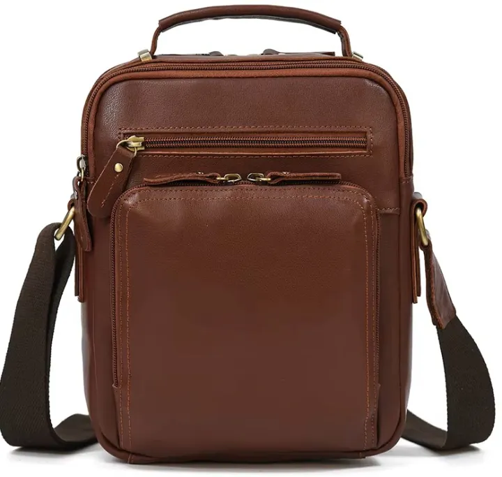 Coffee Color Pure Leather Shoulder Bag Vintage Style Crossbody Bag Of Men Male Daily Messenger Bag Crazy Cow Leather