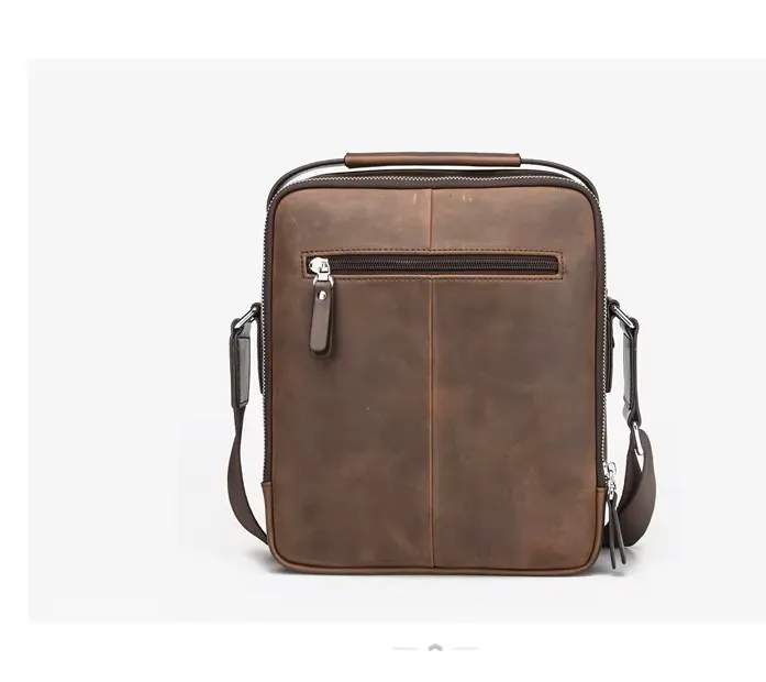 Brown Color Pure Leather Shoulder Bag Vintage Style Crossbody Bag Of Men Male Daily Messenger Bag Crazy Cow Leather