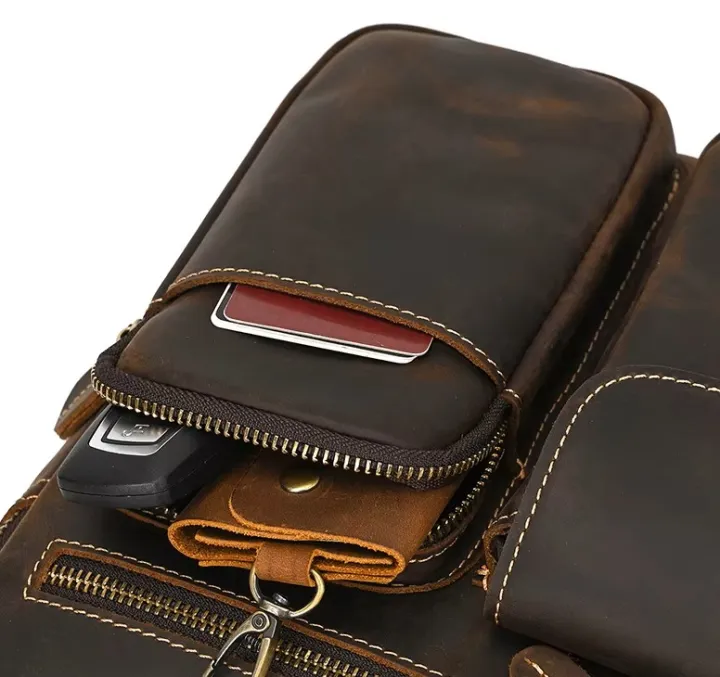 Pure Leather Shoulder Bag Vintage Style Crossbody Ba Of Men Male Daily Messenger Bag Crazy Cow Leather