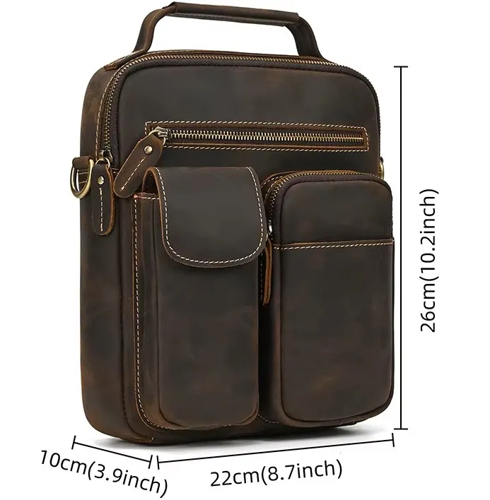 Pure Leather Shoulder Bag Vintage Style Crossbody Ba Of Men Male Daily Messenger Bag Crazy Cow Leather