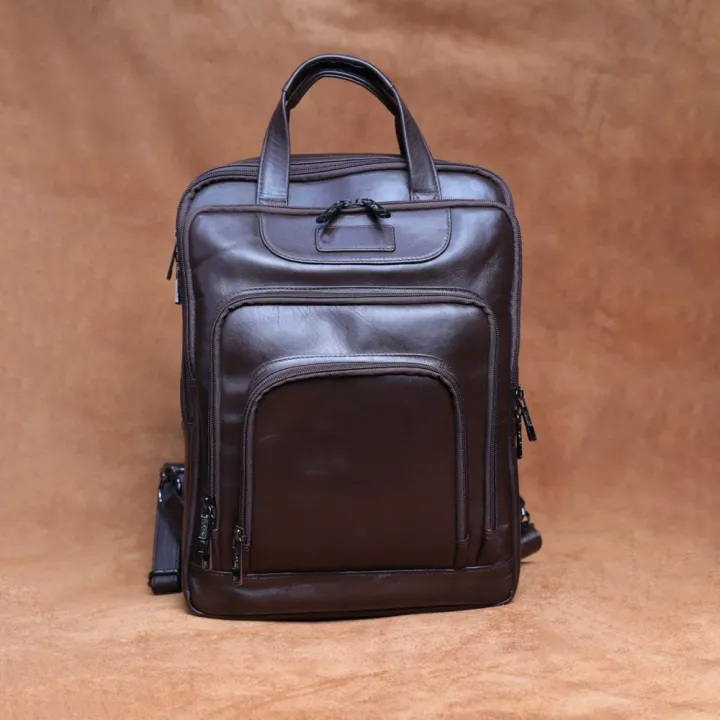 Genuine Leather Bagpack Laptop Bag Office Bag Collage Bag Fashion Bagpack for Men Coffee Color